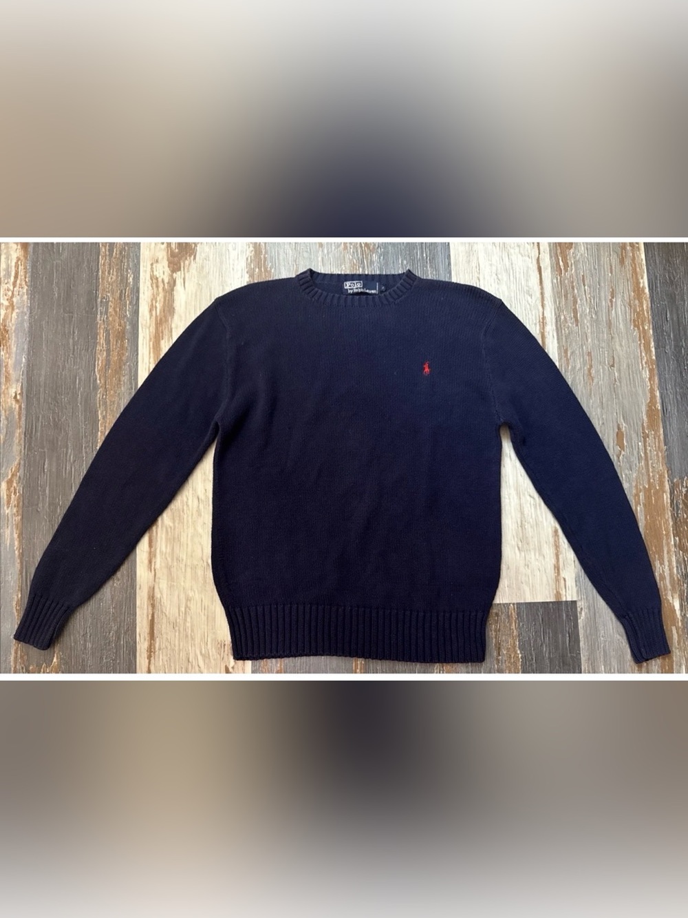 Vintage Polo Ralph Lauren Sweater Crewneck Knit Pullover Mens Large Navy Cotton